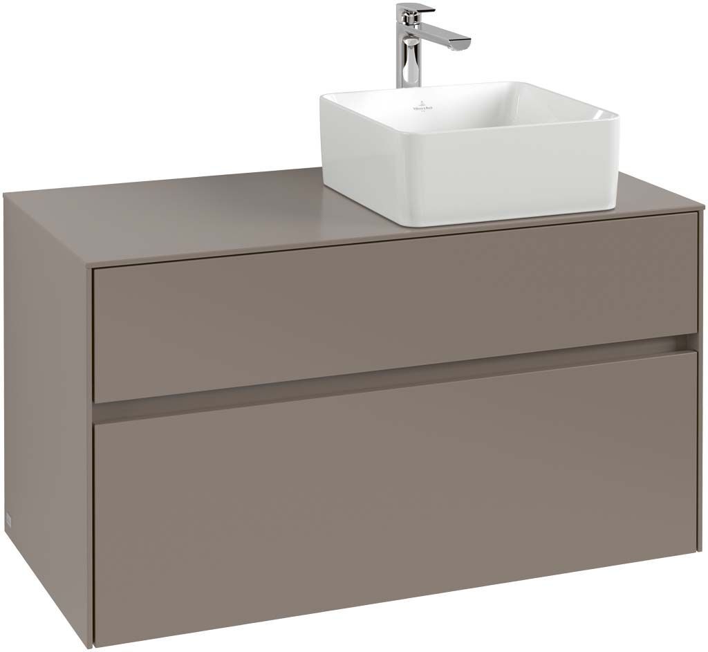 Villeroy und Boch Collaro Waschtischunterschrank C040L0VG 100 x 54,8 x 50 cm, mit LED-Beleuchtung, Waschtisch rechts, Truffle Grey