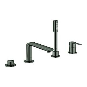 Grohe Lineare Fertigmontageset 19577AL1 hard graphite gebürstet, 4-Loch-Wannenarmatur, Auslauf 22cm