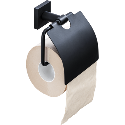 Bravat Quaruna WC-Papierhalter 753999 mit Deckel, zum Kleben oder Schrauben, schwarz matt Bravat Quaruna WC-Papierhalter 753999 mit Deckel, zum Kleben oder Schrauben, schwarz matt