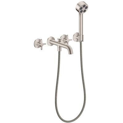 Hansgrohe AXOR One 3-Loch Wannenarmatur 48443800 Unterputz, Ausladung 220mm, mit Handbrause, mit Kreuzgriff, Edelstahl Finish Hansgrohe AXOR One 3-Loch Wannenarmatur 48443800 Unterputz, Ausladung 220mm, mit Handbrause, mit Kreuzgriff, Edelstahl Finish