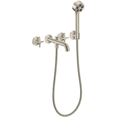 Hansgrohe AXOR One 3-Loch Wannenarmatur 48443820 Unterputz, Ausladung 220mm, mit Handbrause, mit Kreuzgriff, brushed nickel Hansgrohe AXOR One 3-Loch Wannenarmatur 48443820 Unterputz, Ausladung 220mm, mit Handbrause, mit Kreuzgriff, brushed nickel