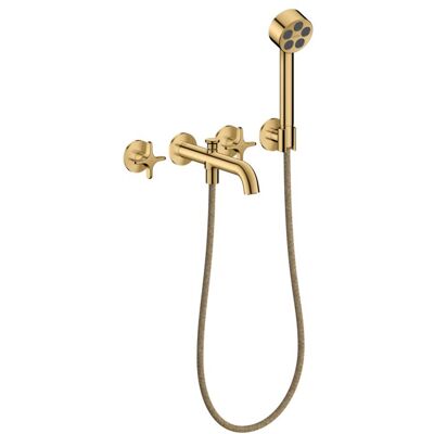 Hansgrohe AXOR One 3-Loch Wannenarmatur 48443990 Unterputz, Ausladung 220mm, mit Handbrause, mit Kreuzgriff, polished gold optic Hansgrohe AXOR One 3-Loch Wannenarmatur 48443990 Unterputz, Ausladung 220mm, mit Handbrause, mit Kreuzgriff, polished gold optic