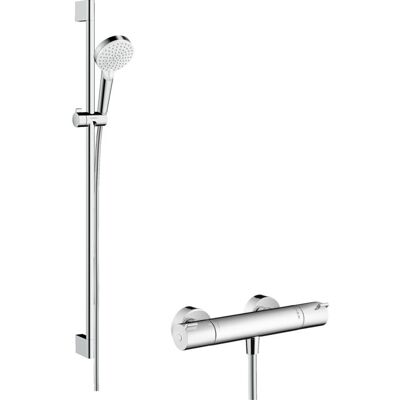 Hansgrohe Crometta Vario Brauseset 27813400 weiss-chrom, 90 cm Stange, Ecostat 1001 CL Hansgrohe Crometta Vario Brauseset 27813400 weiss-chrom, 90 cm Stange, Ecostat 1001 CL