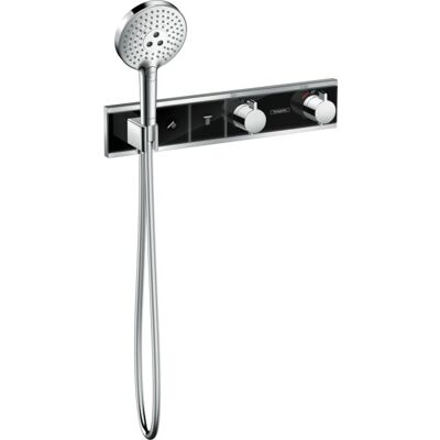 Hansgrohe RainSelect Brausethermostat 15355600 chrom-schwarz, für 2 Verbraucher Hansgrohe RainSelect Brausethermostat 15355600 chrom-schwarz, für 2 Verbraucher