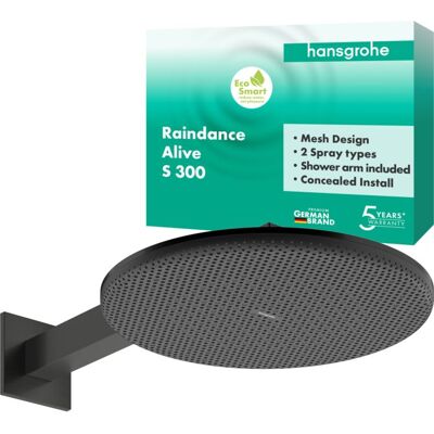 Hansgrohe Raindance Alive S Duschkopf 24541340 2 Strahlarten wassersparend mit Brausearm, EcoSmart, brushed black chrome Hansgrohe Raindance Alive S Duschkopf 24541340 2 Strahlarten wassersparend mit Brausearm, EcoSmart, brushed black chrome