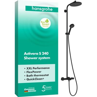 Hansgrohe Activera S Duschsystem 240 28871670 1 Strahlart wassersparend mit Wannenthermostat Ecostat Fine, mit Wannenthermostat Ecostat Fine, schwarz matt Hansgrohe Activera S Duschsystem 240 28871670 1 Strahlart wassersparend mit Wannenthermostat Ecostat Fine, mit Wannenthermostat Ecostat Fine, schwarz matt