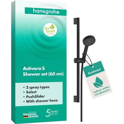 Hansgrohe Activera Select S Duschset 28044670 2 Strahlarten wassersparend mit Duschstange, Ø95mm, Bohrabstand 625 mm, schwarz matt Hansgrohe Activera Select S Duschset 28044670 2 Strahlarten wassersparend mit Duschstange, Ø95mm, Bohrabstand 625 mm, schwarz matt