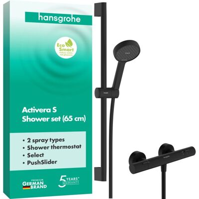 Hansgrohe Activera Select S Brausesystem 28876670 Aufputz, wassersparend, mit Ecostat Fine und Brausestange 65cm, schwarz matt Hansgrohe Activera Select S Brausesystem 28876670 Aufputz, wassersparend, mit Ecostat Fine und Brausestange 65cm, schwarz matt