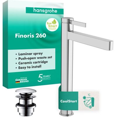 Hansgrohe Finoris Einhebel-Waschtischarmatur 76072000 mit Push-Open-Ablaufgarnitur, Ausladung 208mm, chrom Hansgrohe Finoris Einhebel-Waschtischarmatur 76072000 mit Push-Open-Ablaufgarnitur, Ausladung 208mm, chrom
