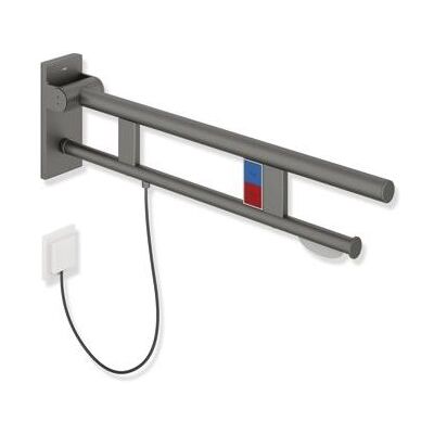 Hewi System 900 Stützklappgriff 900.50.13560SC Ausladung 750 mm, Edelstahl pulverbeschichtet dunkelgrau perlglimmer tiefmatt, links Hewi System 900 Stützklappgriff 900.50.13560SC Ausladung 750 mm, Edelstahl pulverbeschichtet dunkelgrau perlglimmer tiefmatt, links