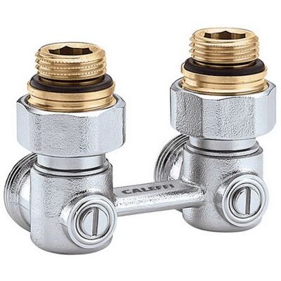 Caleffi Zweirohr-Hahnblock 301143 Heizkörperanschluss 1/2" AG, Anschluss Klemmverschraubung 3/4", Eckform Caleffi Zweirohr-Hahnblock 301143 Heizkörperanschluss 1/2" AG, Anschluss Klemmverschraubung 3/4", Eckform