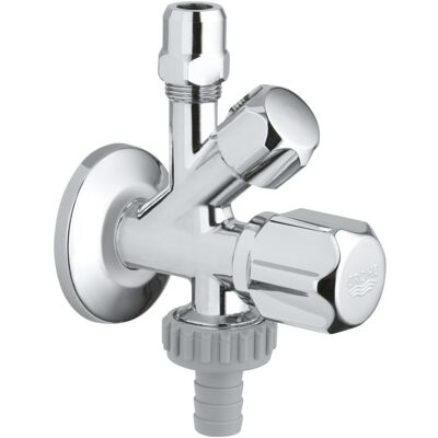 Grohe WAS-Kombi-Eckventil 22033000 3/8" x 3/8" x 3/4", chrom, Wandrosette, nicht selbstklebend Grohe WAS-Kombi-Eckventil 22033000 3/8" x 3/8" x 3/4", chrom, Wandrosette, nicht selbstklebend