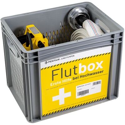 Jung Pumpen Flutbox komplett mit Pumpe JP09479 mit Feuerwehrschlauch und Behälter, Tauchpumpe, für Hochwasser Jung Pumpen Flutbox komplett mit Pumpe JP09479 mit Feuerwehrschlauch und Behälter, Tauchpumpe, für Hochwasser