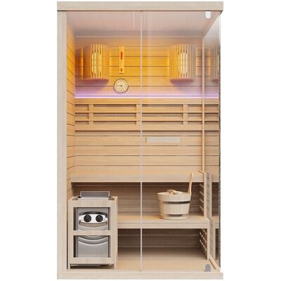 Vente-unique Finnische Glassauna mit LED-Beleuchtung - 1/2 Personen - B120 x T120 x H200 cm - SELKI Vente-unique Finnische Glassauna mit LED-Beleuchtung - 1/2 Personen - B120 x T120 x H200 cm - SELKI