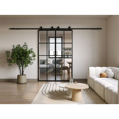 Vente-unique Doppel-Schiebetür mit Laufschienensystem - Aluminium & Sicherheitsglas - 2 x 205 x 63 cm - WILDEN II Vente-unique Doppel-Schiebetür mit Laufschienensystem - Aluminium & Sicherheitsglas - 2 x 205 x 63 cm - WILDEN II