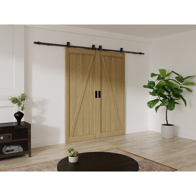 Vente-unique Doppel-Schiebetür mit Laufschienensystem - Holz & MDF - Holzfarben hell - 2 x 205 x 73 cm - BALERMA Vente-unique Doppel-Schiebetür mit Laufschienensystem - Holz & MDF - Holzfarben hell - 2 x 205 x 73 cm - BALERMA