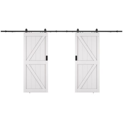 Vente-unique Doppel-Schiebetür mit Laufschienensystem - Holz & MDF - Weiß - 2 x 205 x 83 cm - NEFARA Vente-unique Doppel-Schiebetür mit Laufschienensystem - Holz & MDF - Weiß - 2 x 205 x 83 cm - NEFARA