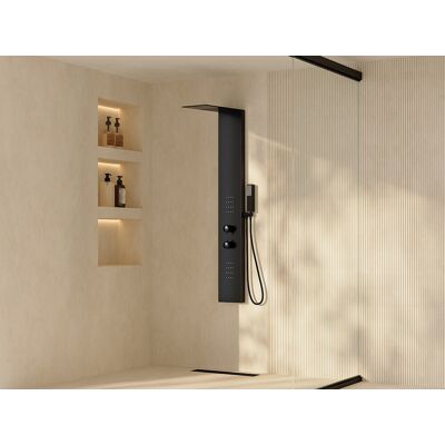 Vente-unique Thermostatische Hydromassage-Duschsäule - Schwarz Matt - B20 x H140 cm ZAZIA Vente-unique Thermostatische Hydromassage-Duschsäule - Schwarz Matt - B20 x H140 cm ZAZIA