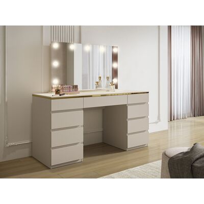 Vente-unique Schminktisch mit LED-Spiegel – 9 Schubladen – Beige und Gold – VUKIA Vente-unique Schminktisch mit LED-Spiegel – 9 Schubladen – Beige und Gold – VUKIA