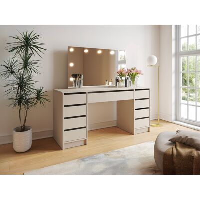 Vente-unique Frisiertisch doppelt mit LED-Spiegel - 9 Schubladen - Beige - JENEMI Vente-unique Frisiertisch doppelt mit LED-Spiegel - 9 Schubladen - Beige - JENEMI