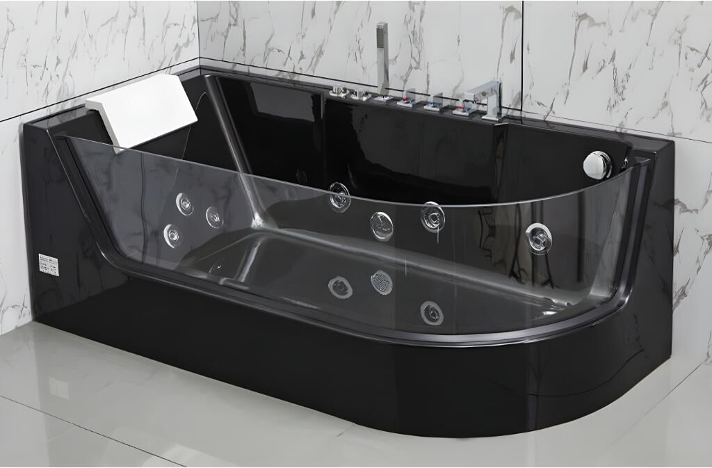 Vente-unique.ch Whirlpool Eckwanne ARIA mit Hydromassage - 1 Person - 263 L - Schwarz - Ecke Links