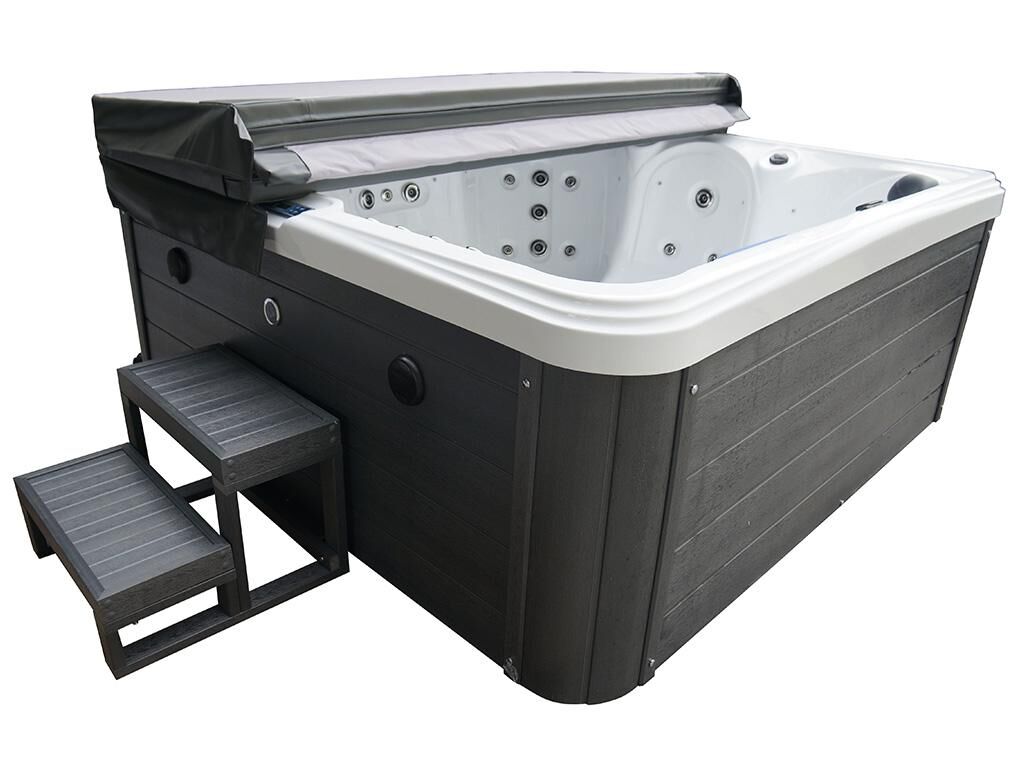 Vente-unique.ch Whirlpool mit Plane und Treppe BALOS - 6 Personen - 36 Düsen - B200 x T200 x H83 cm - BALBOA-System - Weiß