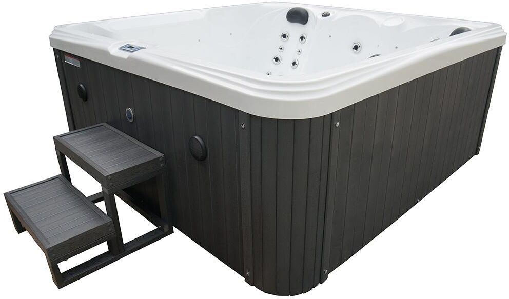 Vente-unique.ch Whirlpool mit Plane und Treppe KADAVU - 5 Personen - 38 Düsen - B200 x T200 x H83 cm - BALBOA-System - Weiß