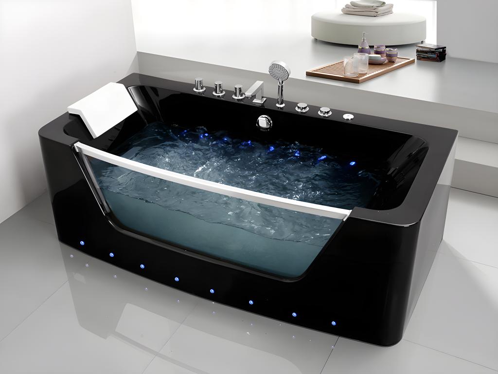 Vente-unique.ch Whirlpool-Badewanne halb freistehend mit LED-Beleuchtung DYONA - Schwarz