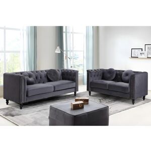 Vente-unique.ch Couchgarnitur 3+2 - Samt - Anthrazit - TURNER