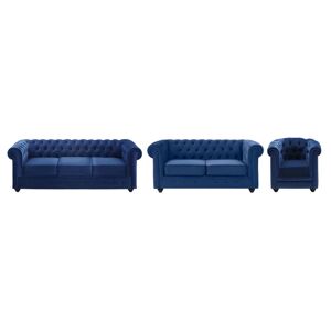 Vente-unique.ch Couchgarnitur 3+2+1 - Samt - Dunkelblau - CHESTERFIELD