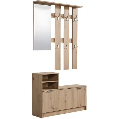 Vente-unique Garderobe mit 1 Tür, 2 Ablagen & 1 Spiegel - Eichefarben - PENINA Vente-unique Garderobe mit 1 Tür, 2 Ablagen & 1 Spiegel - Eichefarben - PENINA