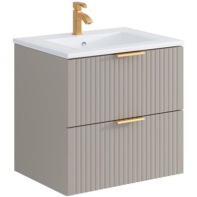 Vente-unique Waschbeckenunterschrank hängend mit Einbauwaschbecken - Streifenoptik - Beige - 60 cm - ZEVARA Vente-unique Waschbeckenunterschrank hängend mit Einbauwaschbecken - Streifenoptik - Beige - 60 cm - ZEVARA