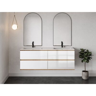 Vente-unique Waschbeckenunterschrank hängend mit Einbauwaschbecken - 150 cm - Holzfarben hell & Weiß - SABURI Vente-unique Waschbeckenunterschrank hängend mit Einbauwaschbecken - 150 cm - Holzfarben hell & Weiß - SABURI