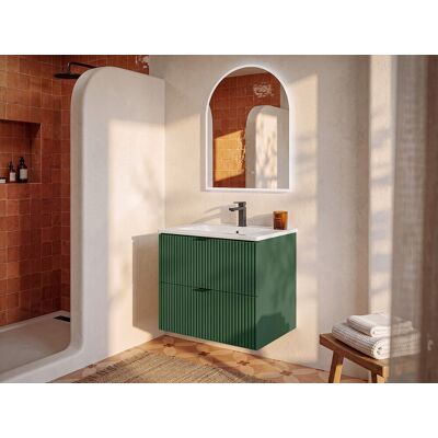Vente-unique Waschbeckenunterschrank hängend unter Waschbecken - Streifenoptik - Grün matt - 60 cm - ZEVINI Vente-unique Waschbeckenunterschrank hängend unter Waschbecken - Streifenoptik - Grün matt - 60 cm - ZEVINI