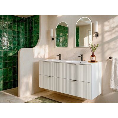 Vente-unique Waschbeckenunterschrank hängend - Streifenoptik - Weiß matt - Einbauwaschbecken - 120 cm - ZEVINI Vente-unique Waschbeckenunterschrank hängend - Streifenoptik - Weiß matt - Einbauwaschbecken - 120 cm - ZEVINI