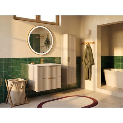 Vente-unique Waschbeckenunterschrank hängend mit Ablagen & Einbauwaschbecken - Streifenoptik - Beige - 80 cm - ZEVARA Vente-unique Waschbeckenunterschrank hängend mit Ablagen & Einbauwaschbecken - Streifenoptik - Beige - 80 cm - ZEVARA