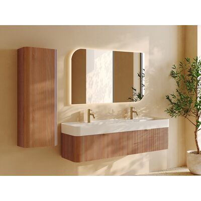 Vente-unique Hängende Badezimmersäule aus Massivholz - Naturhell - H110 cm - BULMAS Vente-unique Hängende Badezimmersäule aus Massivholz - Naturhell - H110 cm - BULMAS