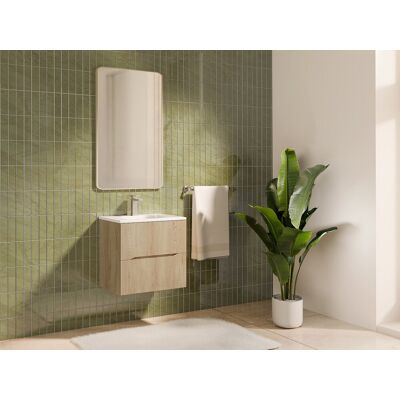 Vente-unique Hängender Badezimmer-Unterschrank gerillt mit Einbau-Waschbecken – Hell-Natur – B60 cm – ORISO Vente-unique Hängender Badezimmer-Unterschrank gerillt mit Einbau-Waschbecken – Hell-Natur – B60 cm – ORISO