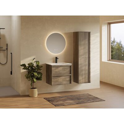 Vente-unique Waschbeckenunterschrank hängend mit Einbauwaschbecken und Hochschrank - Naturfarben dunkel - 60 cm - UBRILA Vente-unique Waschbeckenunterschrank hängend mit Einbauwaschbecken und Hochschrank - Naturfarben dunkel - 60 cm - UBRILA