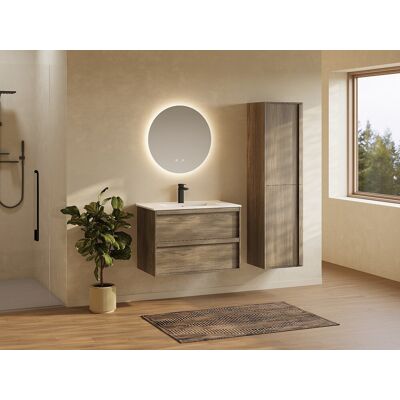 Vente-unique Waschbeckenunterschrank hängend mit Einbauwaschbecken und Hochschrank - Naturfarben dunkel - 80 cm - UBRILA Vente-unique Waschbeckenunterschrank hängend mit Einbauwaschbecken und Hochschrank - Naturfarben dunkel - 80 cm - UBRILA