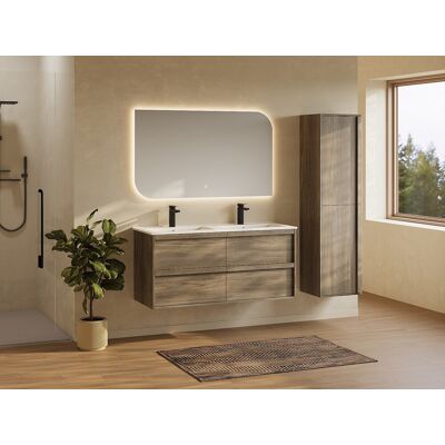 Vente-unique Waschbeckenunterschrank hängend mit Einbauwaschbecken und Hochschrank - Naturfarben dunkel - 120 cm - UBRILA Vente-unique Waschbeckenunterschrank hängend mit Einbauwaschbecken und Hochschrank - Naturfarben dunkel - 120 cm - UBRILA