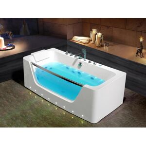 Shower & Design Whirlpool-Badewanne halb freistehend mit LED-Beleuchtung - Weiß - DYONA