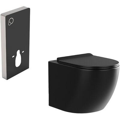 Vente-unique Sparset - Wand-WC mit dekorativem Trägergestell - Schwarz matt - JAVOINE Vente-unique Sparset - Wand-WC mit dekorativem Trägergestell - Schwarz matt - JAVOINE