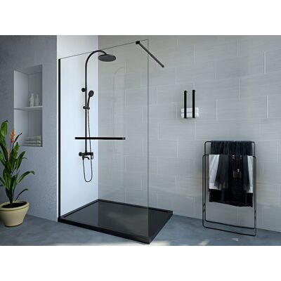 Vente-unique Duschtrennwand Seitenwand italienische Dusche mit Handtuchhalter - 120 x 200 cm - Sicherheitsglas - Schwarz matt - KRISTEN Vente-unique Duschtrennwand Seitenwand italienische Dusche mit Handtuchhalter - 120 x 200 cm - Sicherheitsglas - Schwarz matt - KRISTEN