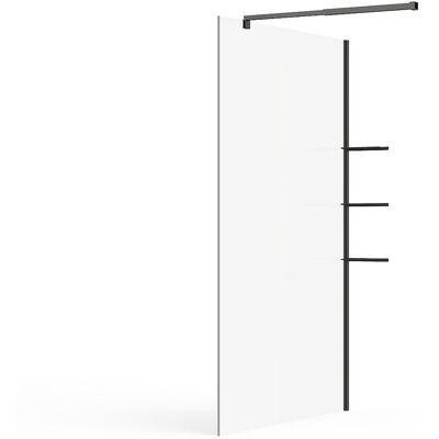Vente-unique Duschtrennwand für begehbare Duschen mit Ablagen - Schwarz matt - Glas 6 mm - 120 x 200 cm - DAREN Vente-unique Duschtrennwand für begehbare Duschen mit Ablagen - Schwarz matt - Glas 6 mm - 120 x 200 cm - DAREN
