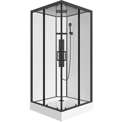 Vente-unique Quadratische Duschkabine mit Hydromassage - Schwarz matt und Weiß - 90 x 90 x 215 cm - TANITO Vente-unique Quadratische Duschkabine mit Hydromassage - Schwarz matt und Weiß - 90 x 90 x 215 cm - TANITO