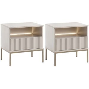 Vente-unique 2er-Set Nachttische mit 1 Schublade & 1 Ablagefach - Mit LED-Beleuchtung - MDF & Rauchglas - Beige - OVILA Vente-unique 2er-Set Nachttische mit 1 Schublade & 1 Ablagefach - Mit LED-Beleuchtung - MDF & Rauchglas - Beige - OVILA