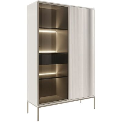 Vente-unique Vitrinenschrank - 2 Türen & 1 Schublade - mit LED-Beleuchtung - MDF & Rauchglas - Beige & Schwarz - OVILA Vente-unique Vitrinenschrank - 2 Türen & 1 Schublade - mit LED-Beleuchtung - MDF & Rauchglas - Beige & Schwarz - OVILA
