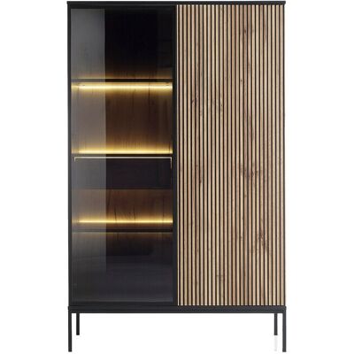 Vente-unique Vitrinenschrank - 2 Türen & 1 Schublade - mit LED-Beleuchtung - MDF & Rauchglas - Schwarz & Holzfarben - OVILA Vente-unique Vitrinenschrank - 2 Türen & 1 Schublade - mit LED-Beleuchtung - MDF & Rauchglas - Schwarz & Holzfarben - OVILA