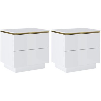 Vente-unique Nachttische 2er-Set mit 2 Schubladen - Weiß glänzend & Goldfarben - VUKIA Vente-unique Nachttische 2er-Set mit 2 Schubladen - Weiß glänzend & Goldfarben - VUKIA